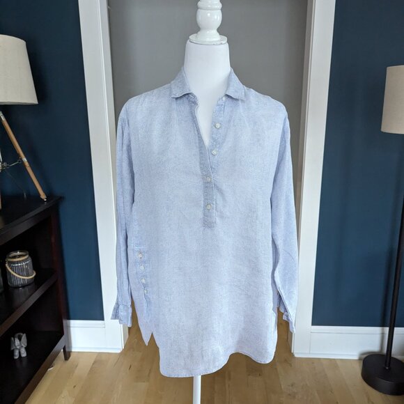 J. McLaughlin Fallon Women's Linen Shirt Half Button Up Size Medium Pale Blue - Picture 2 of 12